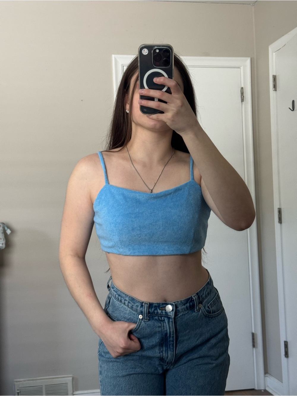 7 For All Mankind Light Blue Fuzzy Cropped Cami